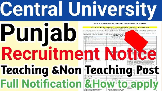 Central University Punjab Vacancy 2023 Notification , Apply Online