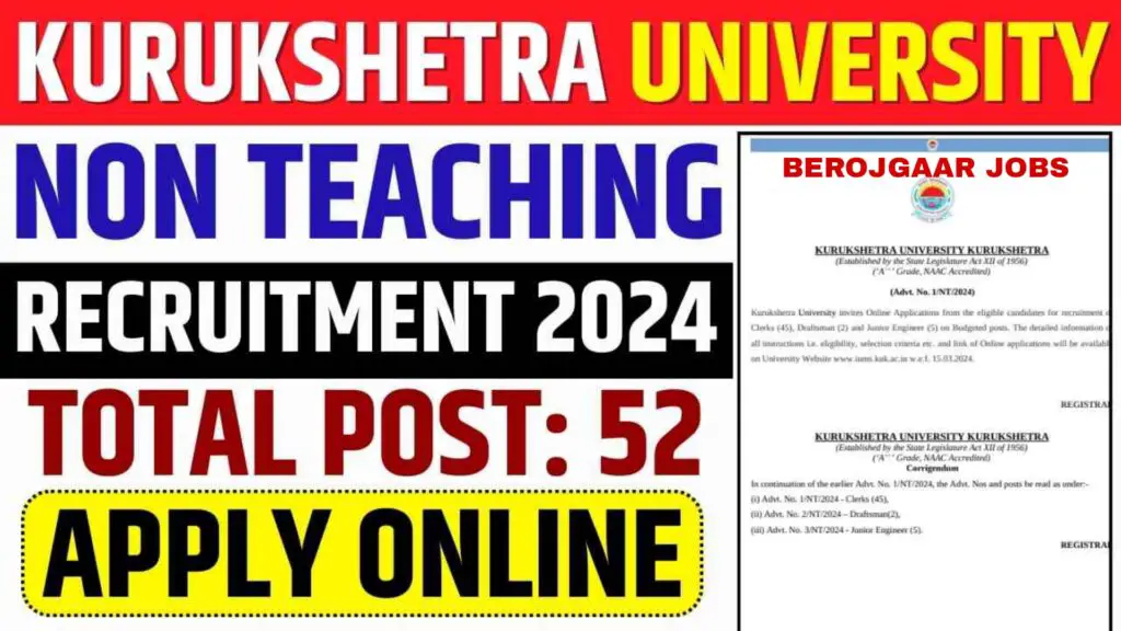 KUK Non-Teaching Recruitment 2024 (52) Post Apply Online