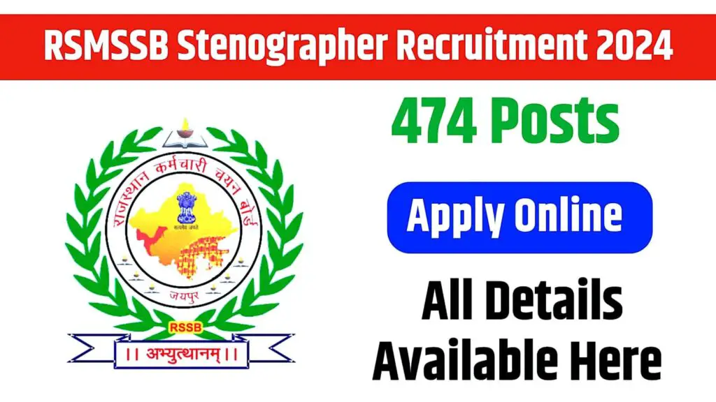 RSMSSB Stenographer PA Recruitment 2024 (474 Post ) Apply Online 