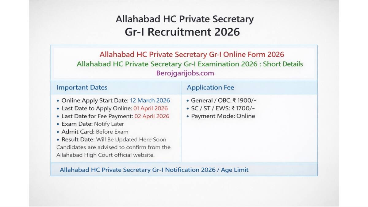 Allahabad HC Private Secretary Gr-I Recruitment 2026